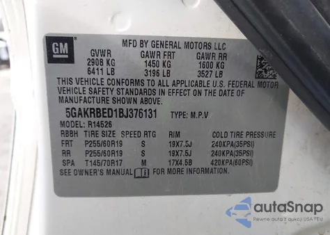 2011 Buick Enclave 1Xl z USA, uszkodzony, nr VIN 5GAKRBED1BJ376131